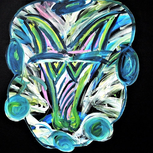 Akryl/lærred, 100 x 100 cm. Med 2 lag fernis for beskyttelse og shine- Med ophæng. .