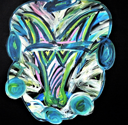 Akryl/lærred, 100 x 100 cm. Med 2 lag fernis for beskyttelse og shine- Med ophæng. .